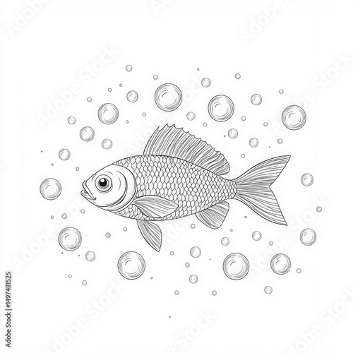 A cartoon fish swimming in ...