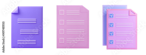 Set of 3d document file on transparent background.