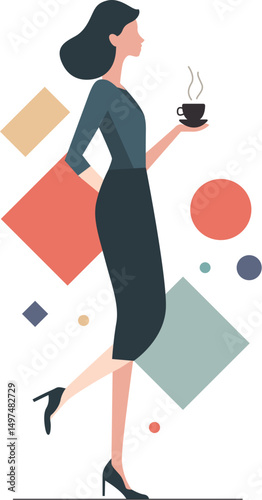 Vector illustration of a woman with coffee.