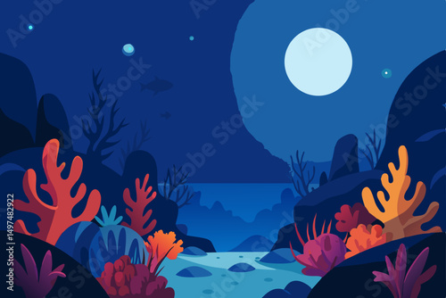 night landscape with moon