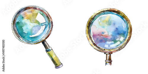 magnifier watercolor vector illustration