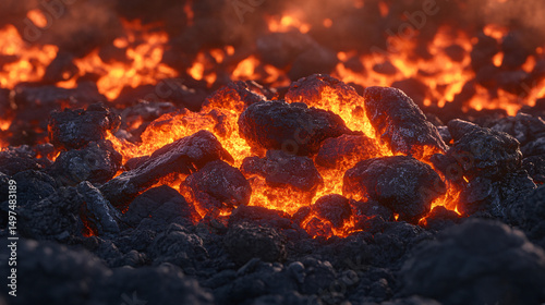 Glowing Hot Lava Rocks Volcanic Eruption Close-Up
