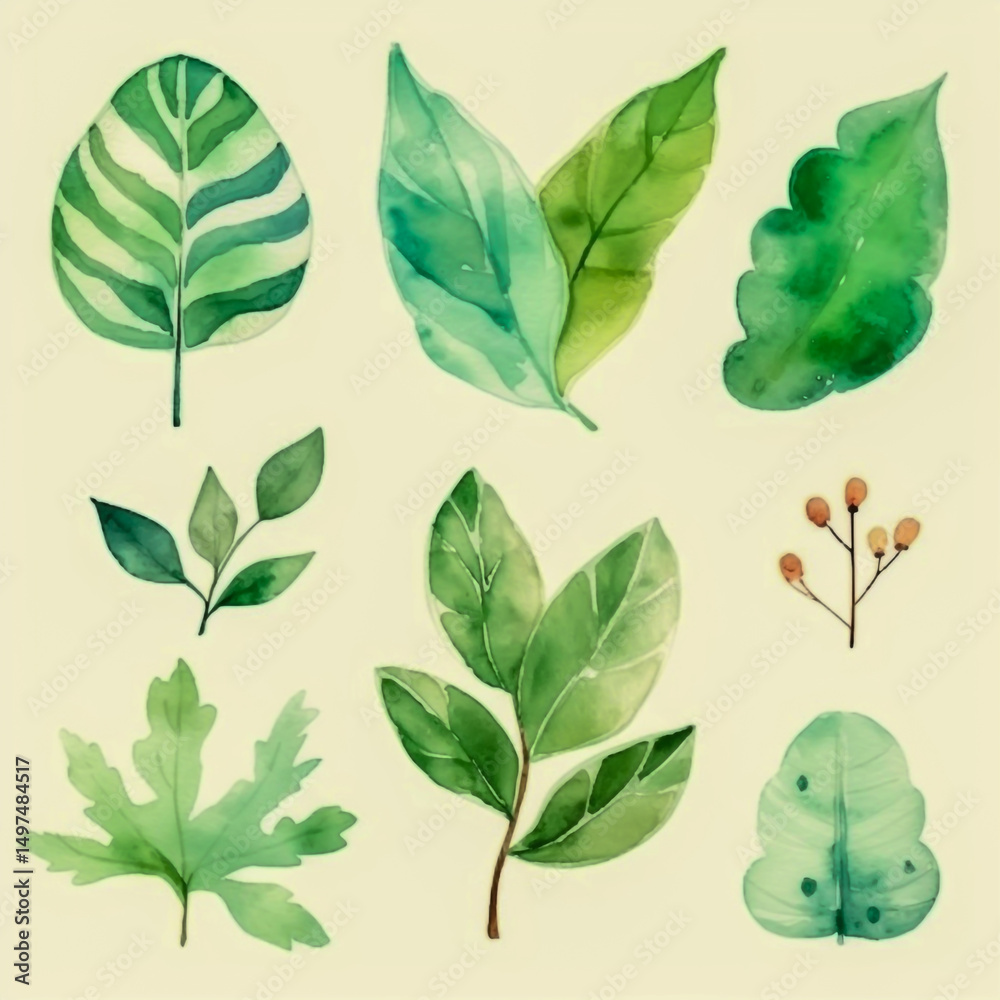 Obraz premium Eco friendly company logo with nature inspired design featuring green tones leaf and water elements organic shapes sustainable feel in a hand drawn watercolor style perfect for green brands.