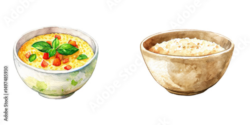 millet porridge watercolor vector illustration