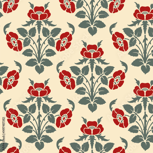 Art Nouveau Floral Victorian Damask Seamless Vector Pattern for Wallpaper, Textile, Upholstery 