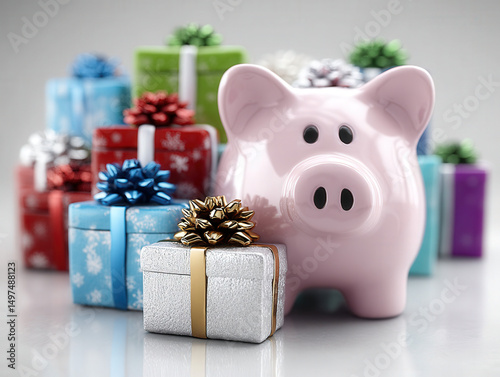 Piggy bank as santa claus w...