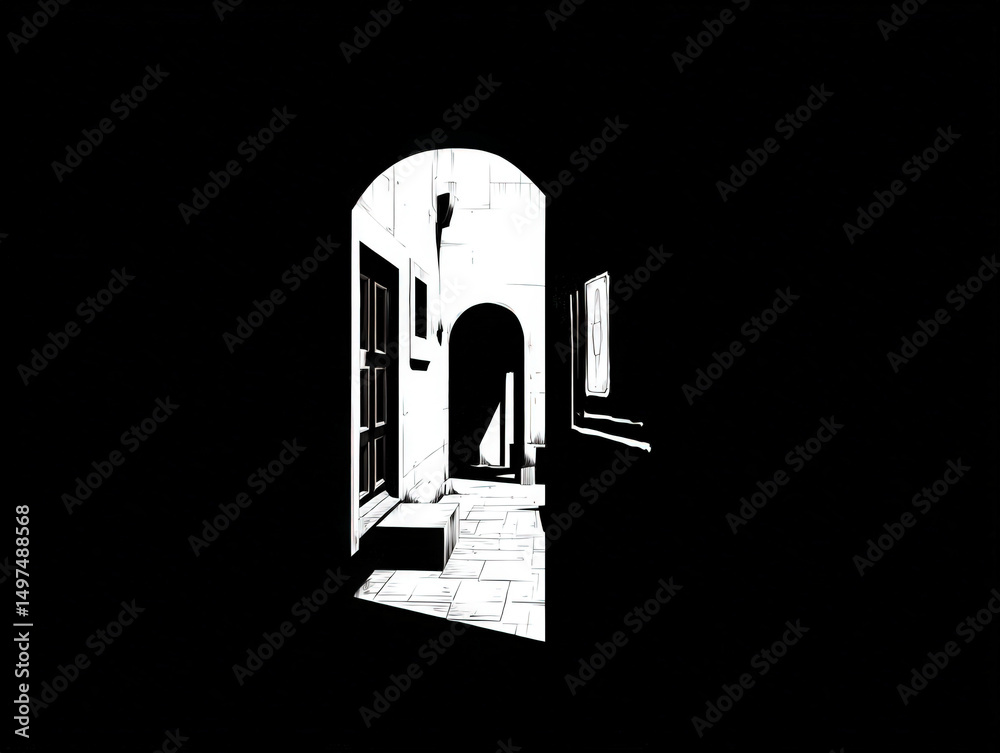 Fototapeta premium portal shadow silhouette, black and white, simple illustration, isolated