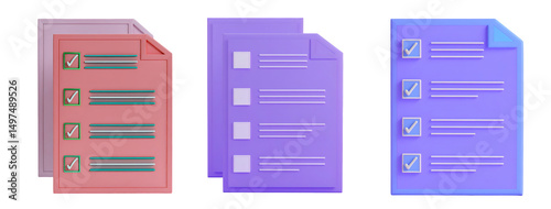Set of 3d document file on transparent background.