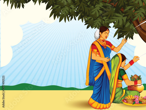 Vat Savitri Pooja illustration vector art