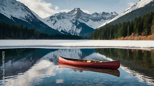 Lake Louise Banff National Park's glacier-fed water reflects the scenic mountain landscape under the Canadian sky photo