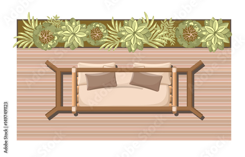 Top-view garden swing. Entourage design for architectural floor plans. Vector.