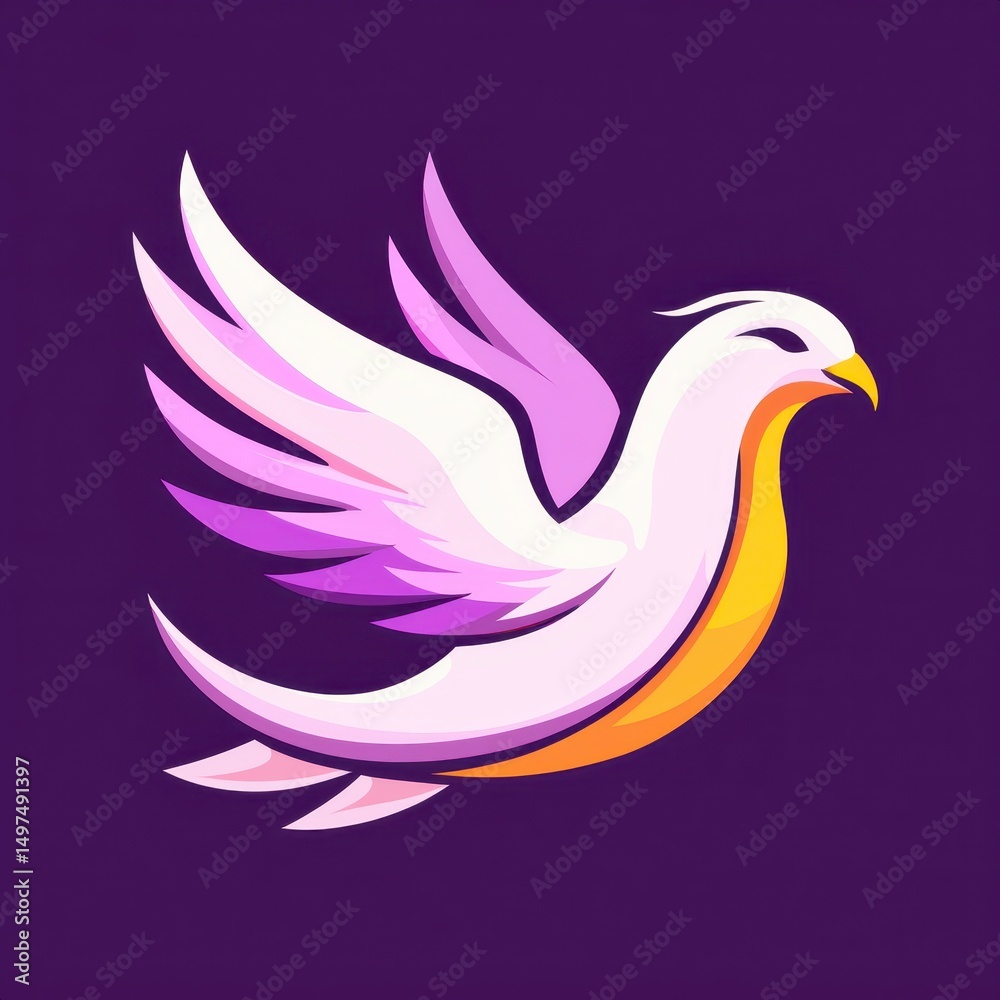 Fototapeta premium Stylized Purple and White Pixel Art Dove in Flight
