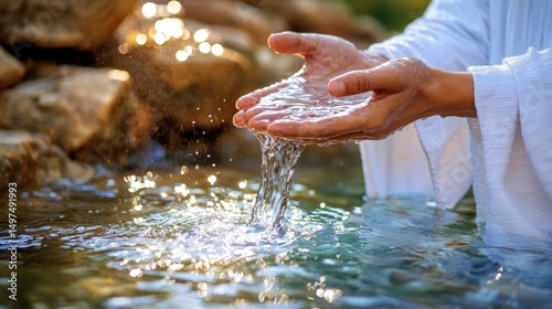 Jesus symbolizes the source of life as he pours pure living waters.