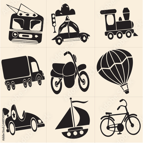 All kind of transportation vector Black and white set-10