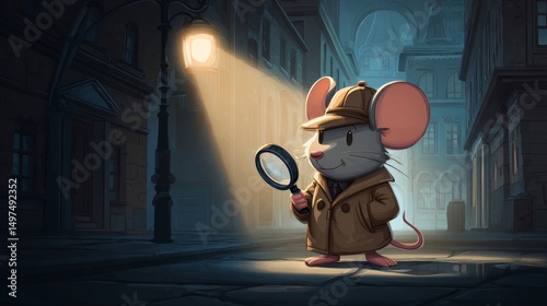 Detective Mouse in Urban Setting at Night