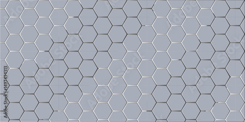 Abstract rusty metallic texture with a seamless hexagonal grid pattern creates a geometric honeycomb design on a grey metal backdrop