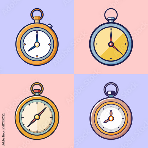 pocket watch flat illustration flat style
