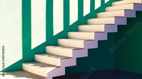 Modern Architectural Staircase Design Teal and Cream Minimalist Interior