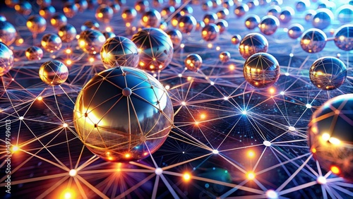 Interconnected Spheres in a Digital Network, 3D Rendering, Abstract, Connectivity, Network, Digital