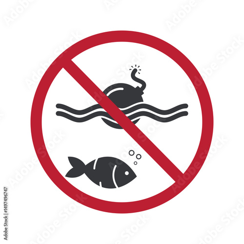 Isolated prohibition warning against illegal fishing using explosives, marine protection, environmental damage, and fishing regulations 