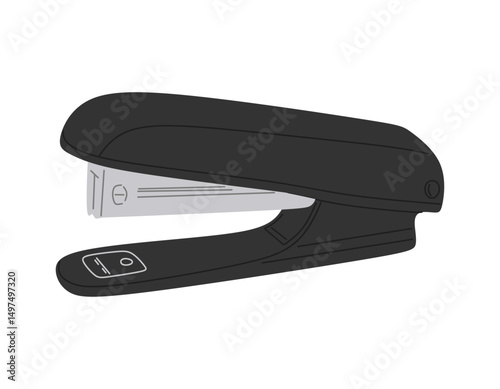 Stapler, paper stapling accessory. Office stationery tool, metal clips for school, work. Colored flat vector illustration stationary equipment, supply isolated on white background