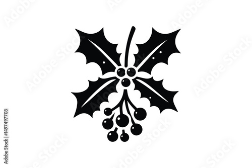 simple and unobtrusive Christmas mistletoe and holly berry  vector silhouette illustration isolated in white background