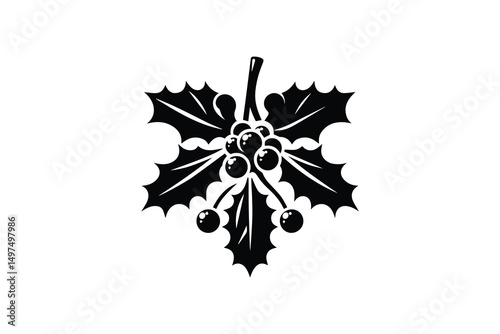 simple and unobtrusive Christmas mistletoe and holly berry  vector silhouette illustration isolated in white background
