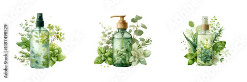 Natural essence collection of botanical skin care bottles