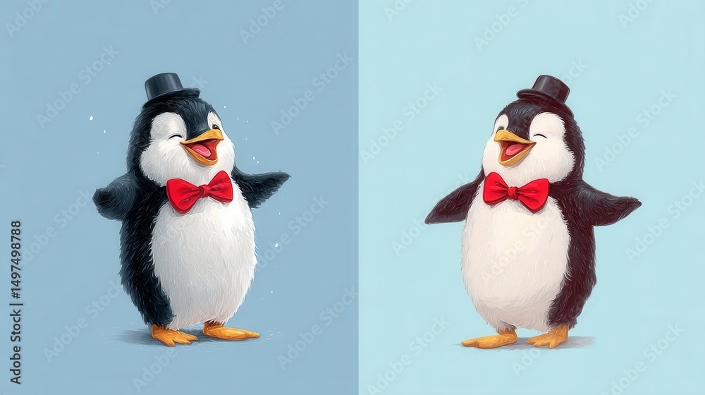 Fototapeta premium Charming Penguins in Formal Attire Portrait