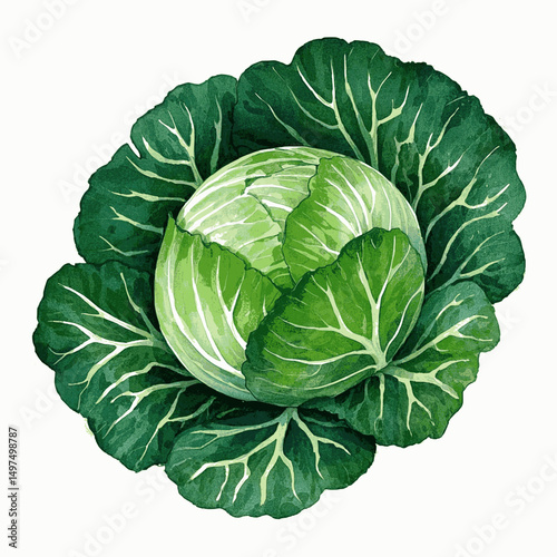 Crinkled Hues of Green cabbage isolated watercolor vector illustration svg