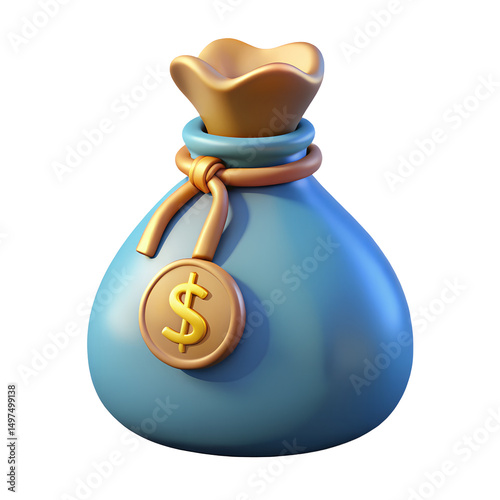 money bag 3d icon illustration on transparent background