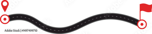 Winding Road with Start and Finish Icons – Vector Journey Illustration