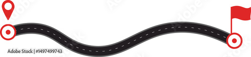 Winding Road with Start and Finish Icons – Vector Journey Illustration