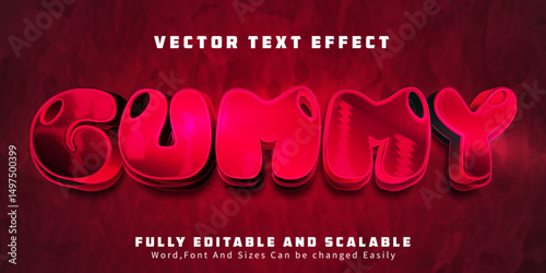 Editable text effect gummy, 3d pink and gum font style