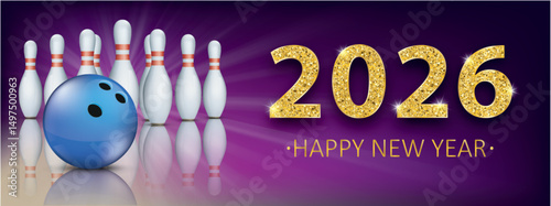 2026 New Year Golden Bowling Pin Deck Banner Ball