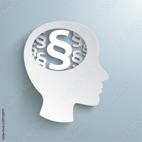 Juristisches Denken – Paragrafensymbol im Kopf-Silhouette-Konzept