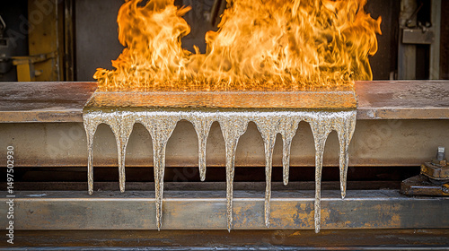 Molten Metal Dripping from Burning Surface Industrial Metallurgy Process