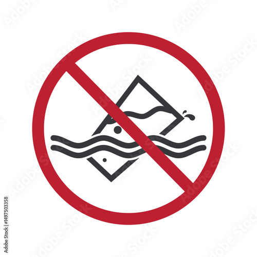 Isolated pictogram icon indicating no drinking water, warning about dangerous river water, symbolizing polluted or contaminated water source