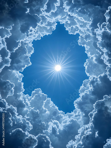 Radiant Sun Shining Through Hole in Clouds A Breathtaking Celestial View