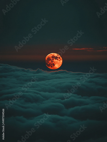 Blood Moon Rising Above the Clouds A Celestial Night Scene