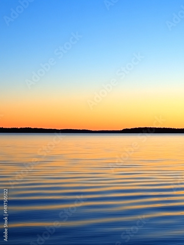 Serene Sunset Over Calm Lake Peaceful Water Reflections at Dusk