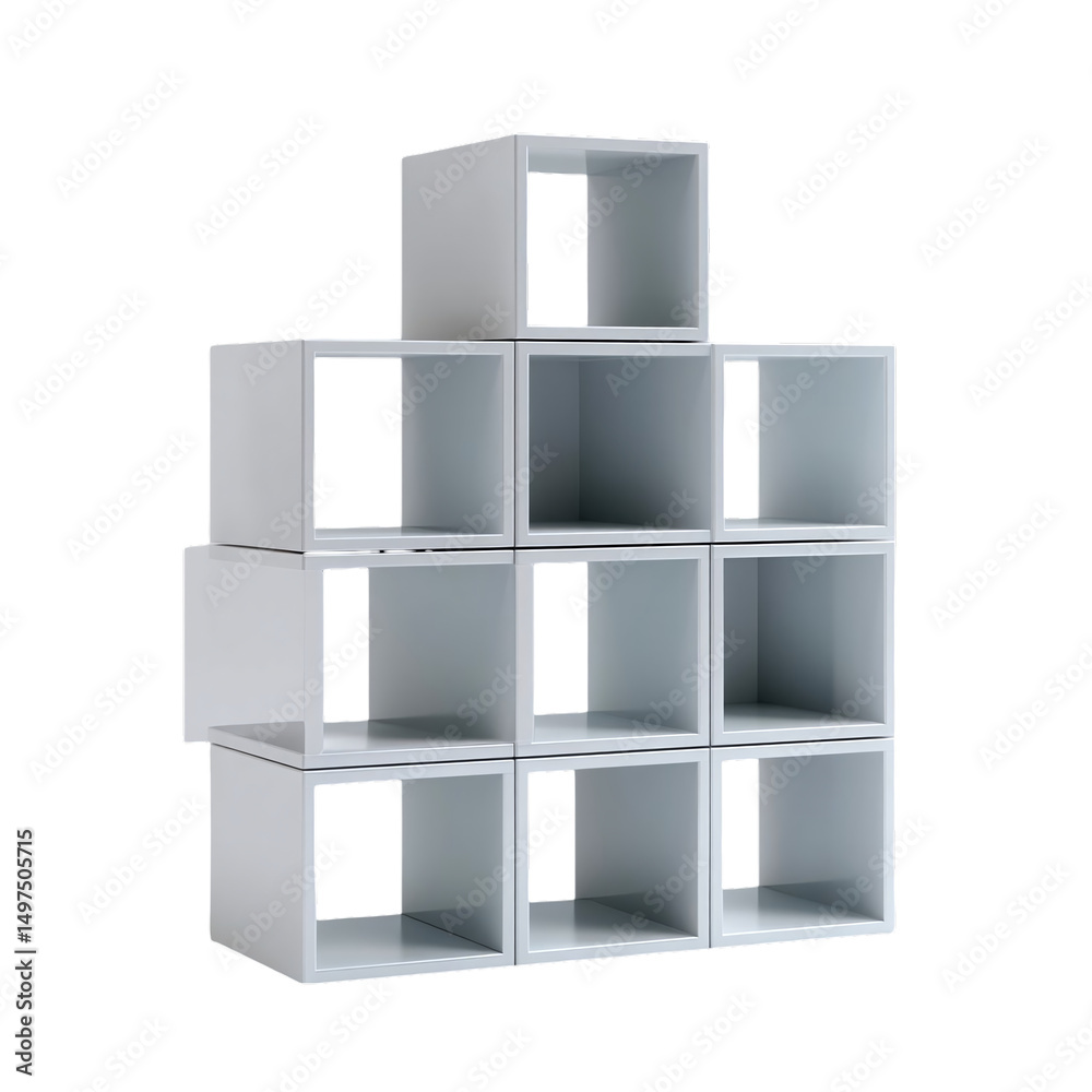 Modern geometric shelving unit design with open compartments, ideal for stylish home organization Modern geometric shelving unit design with open compartments, ideal for stylish home organization