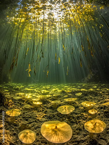 Sunbeams Illuminate Underwater Forest of Aquatic Plants