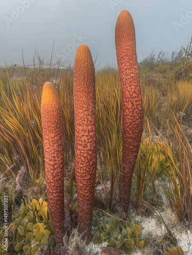 Astonishing Tall Orange Seagrass Stalks in Coastal Wetlands