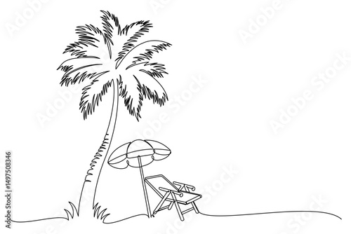 continuous line drawing of summer palm trees 2