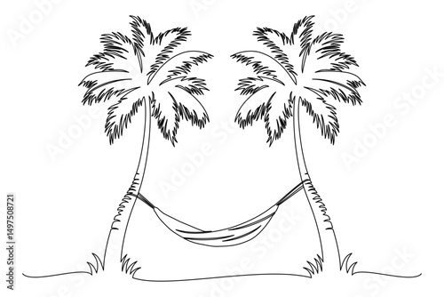 continuous line drawing of summer palm trees 4