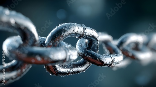 Metallkette mit Fokus auf ein einzelnes Glied, Symbol für Sicherheit und Stabilität