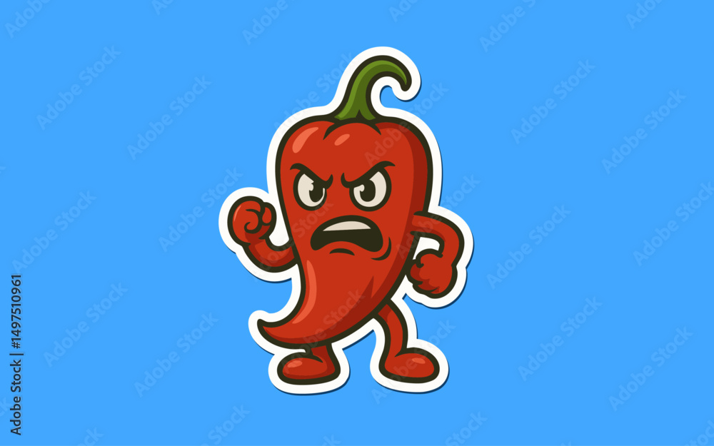 Obraz premium angry hot chili sticker vector illustration