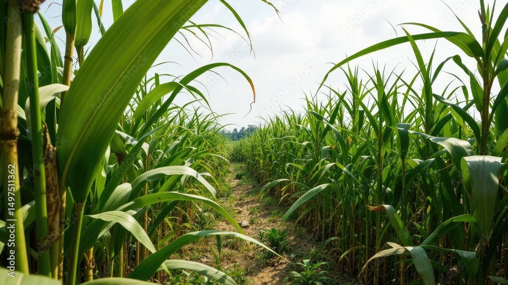 Obraz premium Golden Sugarcane Harvest, Indian Southeast Asia Landscape