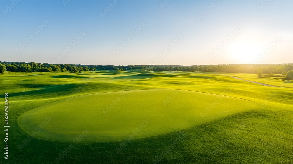 Fototapeta premium Lush green golf course under a bright blue sky